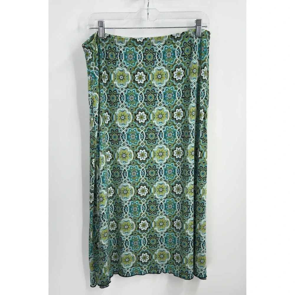 Susan Lawrence Woman‎ 1X Midi Skirt Teal Green Geometric Kaleidoscope 73309 USA